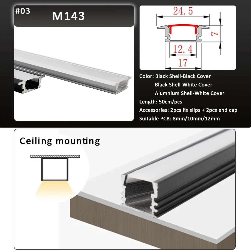 LED Strip Running Wave Light Aluminium Profile 50cm 8mm 10mm 12mm Ceiling Black Silver Tube Channel for Cabinet Linear Tape Lamp