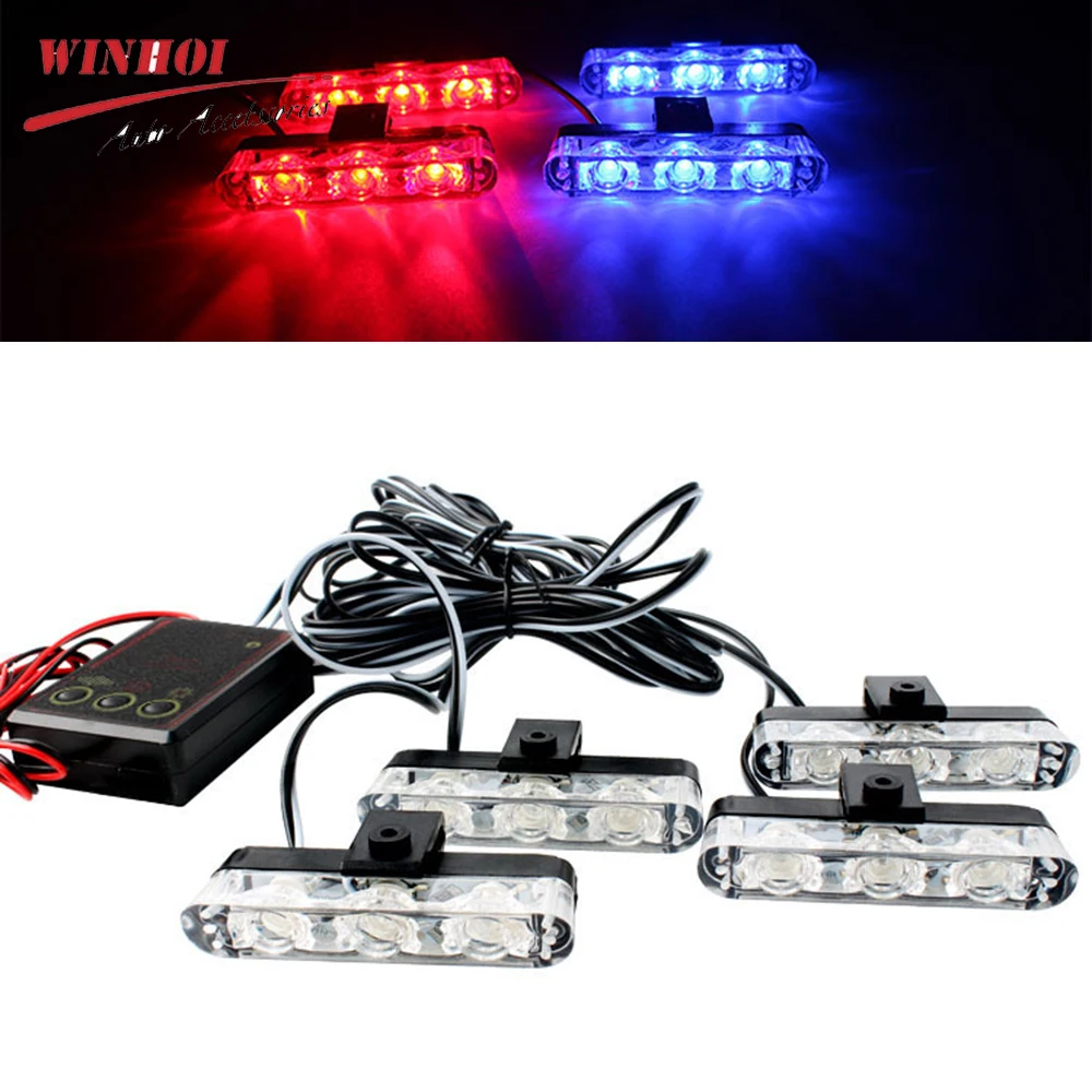 

4 In 1 12V Emergency Strobe Flashing Light Police Flasher Beacon Automotive Stroboscopes Blue Red Yellow Car Warning Led Lamp