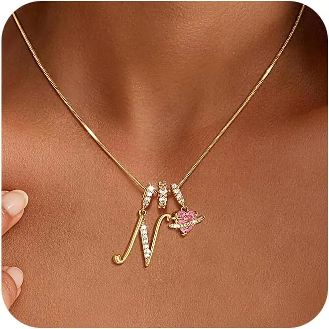 

Подарки ко Дню святого Валентина - кулоны с инициалами в форме сердца для женщин, позолоченные 14-каратным золотом кулоны с буквами A-Z, изящные кулоны с монограммой и именем.