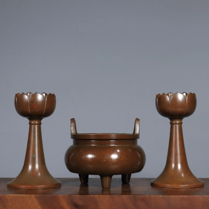 Pure , copper , household wax holder, five-piece incense burner for offerings, ince