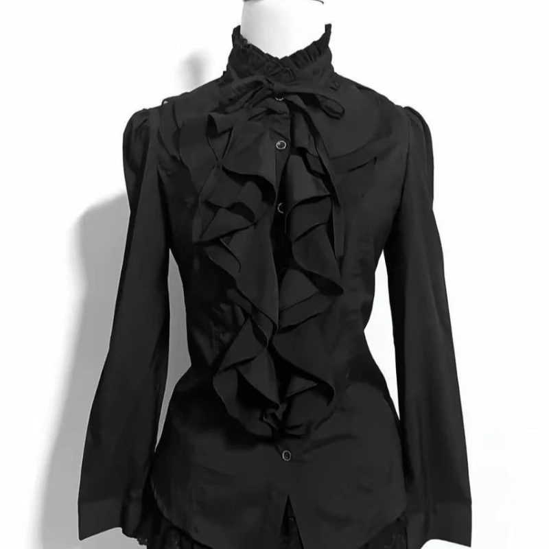 Deeptown Black Gothic Lolita Blouses Women Vintage Ruffle Shirts Japanese Style White Goth Style Kawaii Cutecore Retro Shirts