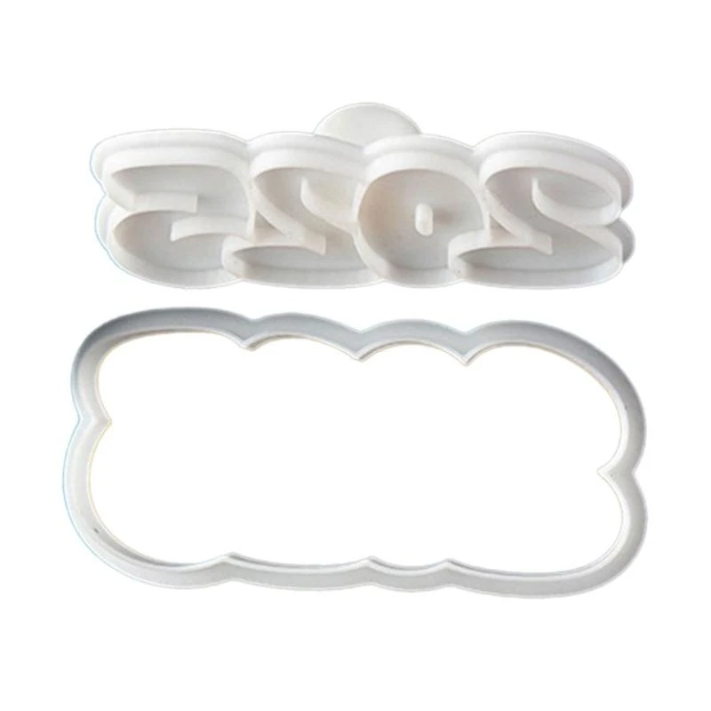 652F Simple 2025 New Year Cookie Cutters Pressable Biscuits Mold Plastic Cookie Stamps Baking Decorating Tool Easy to Clean