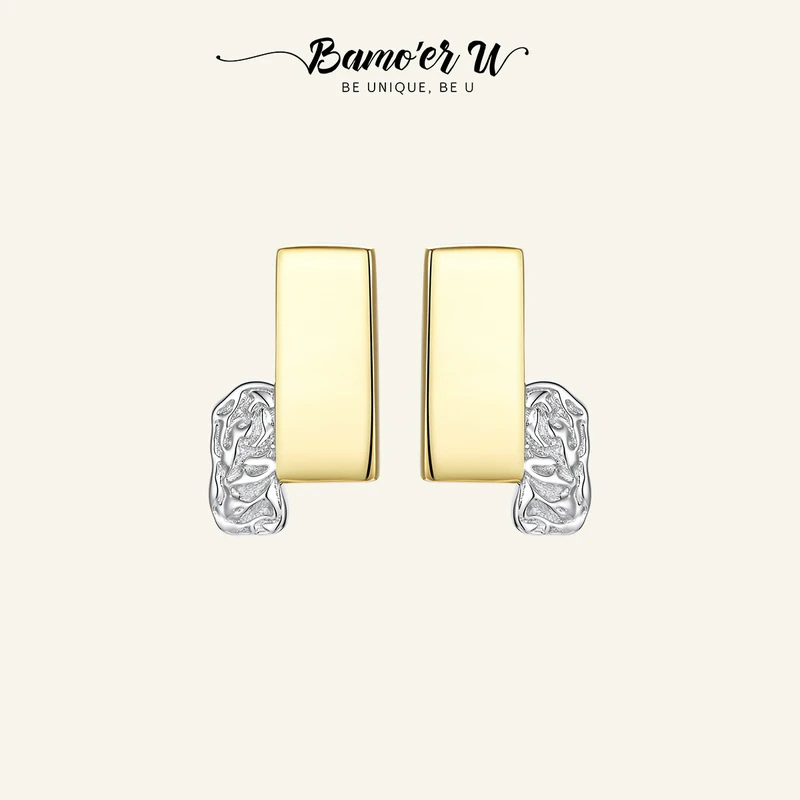 BAMOER U 925 Sterling Silver Exaggerated Personality Stud Earrings for Women Plated Gold Trendy Ear Studs Fine Jewelry Gift