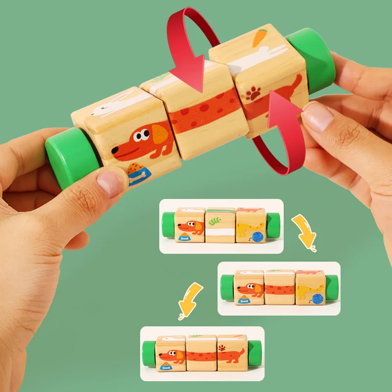 1pcs Baby Wooden Rotating Animal Matching Wooden Puzzle Toy Early Educatioanl Toy Rotating Puzzle Montessori Toys for Children