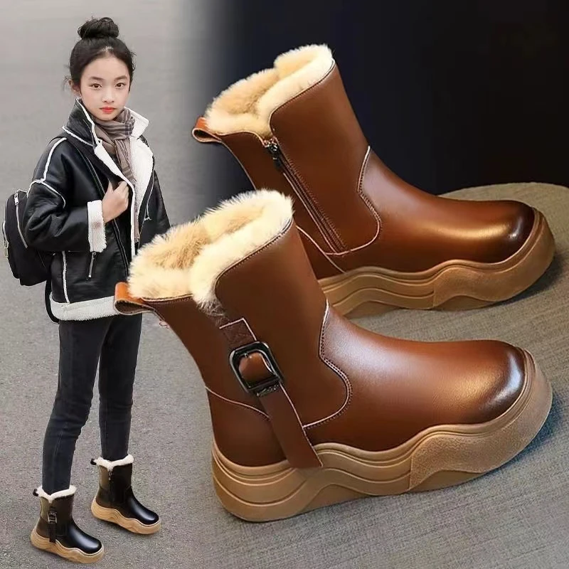 أحذية الثلوج الجديدة للأطفال لشتاء 2025 أحذية الصوف للأطفال أحذية الفتيات القطنية السميكة