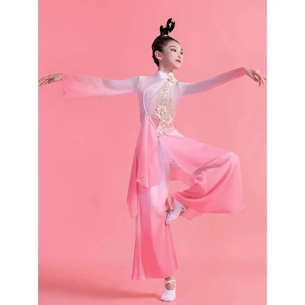 

Chinese costume hanfu new children's classical stage costumes umbrella dance ethnic girls Yangko clothing fan dance