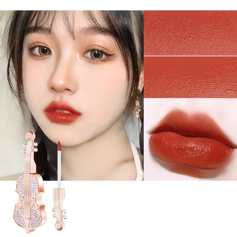 Luxury Classical Violin Lip Glaze 6 Color Matte Sexy Red Velvet Silky Lip Gloss Long Lasting Waterproof Moisturizer Lip Makeup