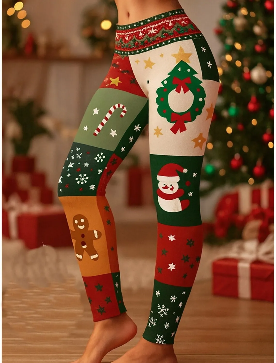 

Christmas Women's Cozy Vacation Leggings Vintage Fashion Full Length High Waist Pants Santa Claus Outdoor Casual Daily Clothing