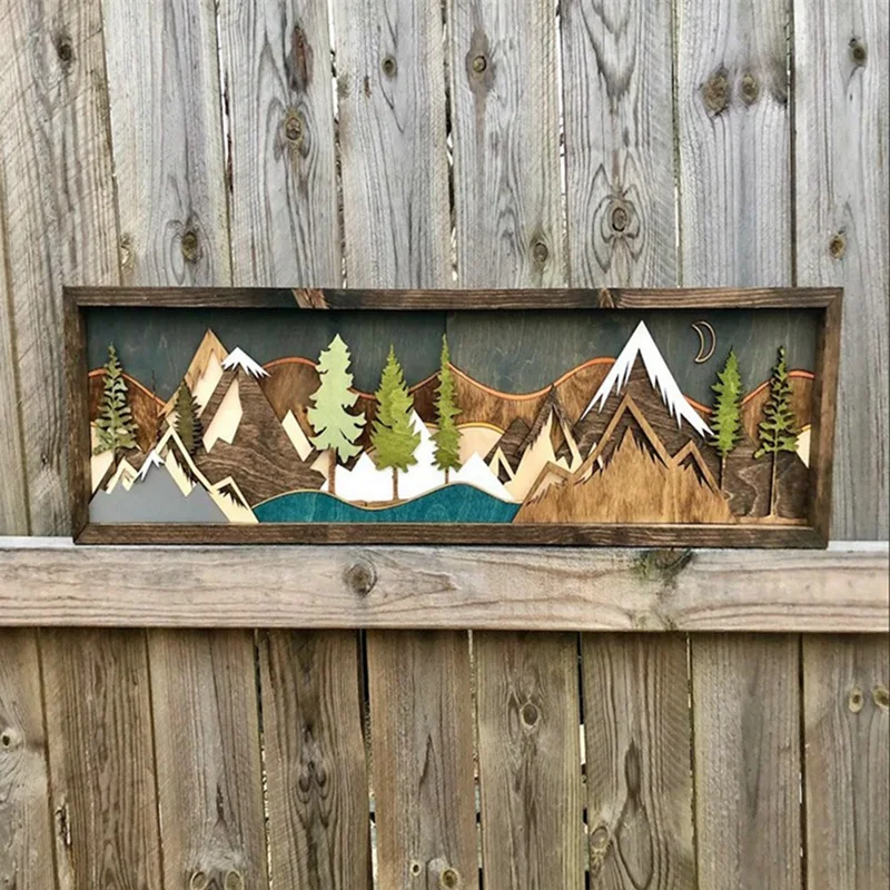 Top-Wood Mountain Wall Art Will Bring Gable Art Decoration Sunset Moon Scene Decoration