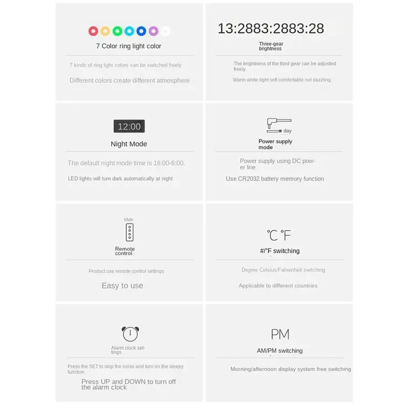 AAAE LED Digital Wall Clock Digital Display Temperature 7 Colors 3D Bedroom Living Room Decoration Digital Mirror Alarm Clock