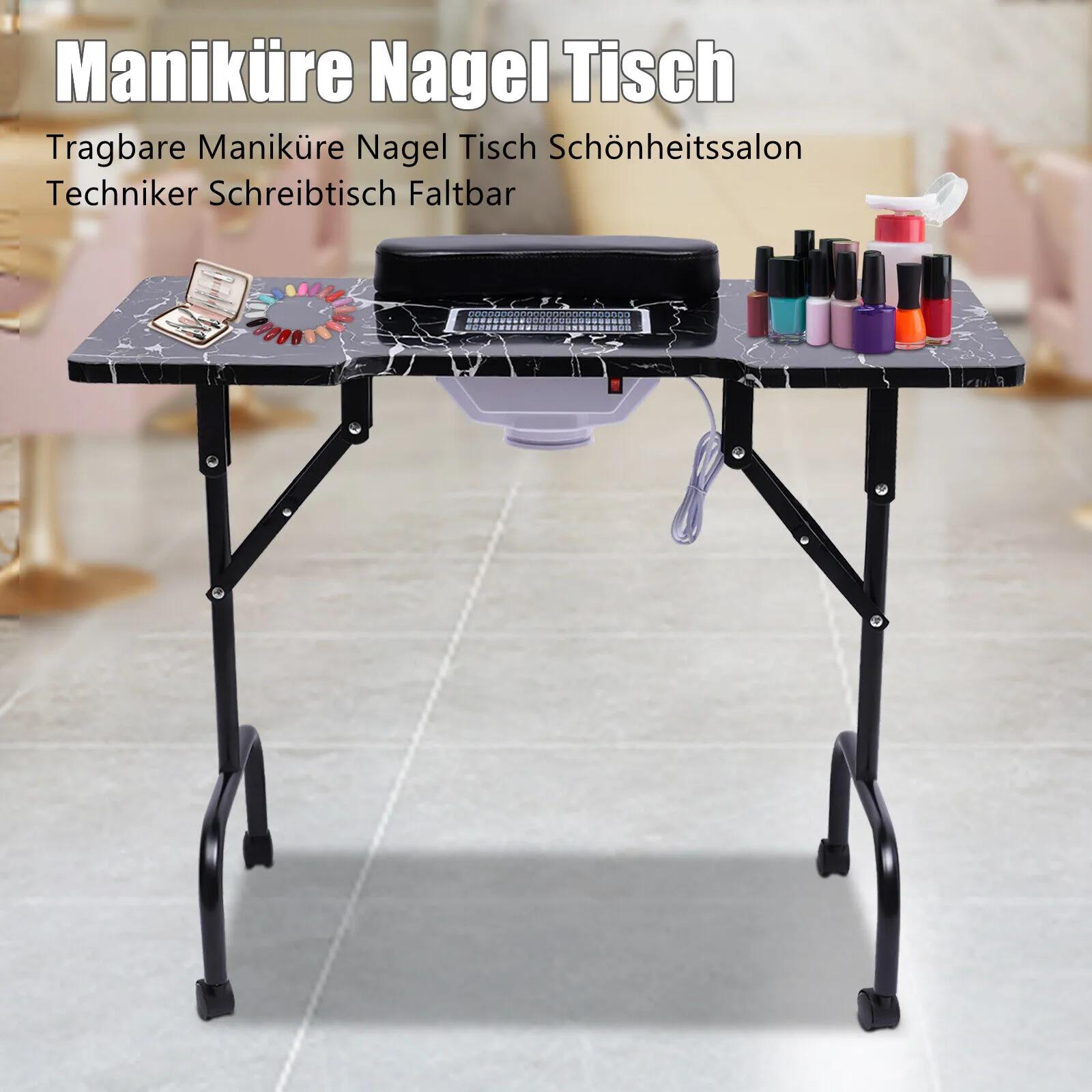 Portable Nail Folding Manicures Desk Movable Table For Both Salon And Home W/ Dust Collector Fan