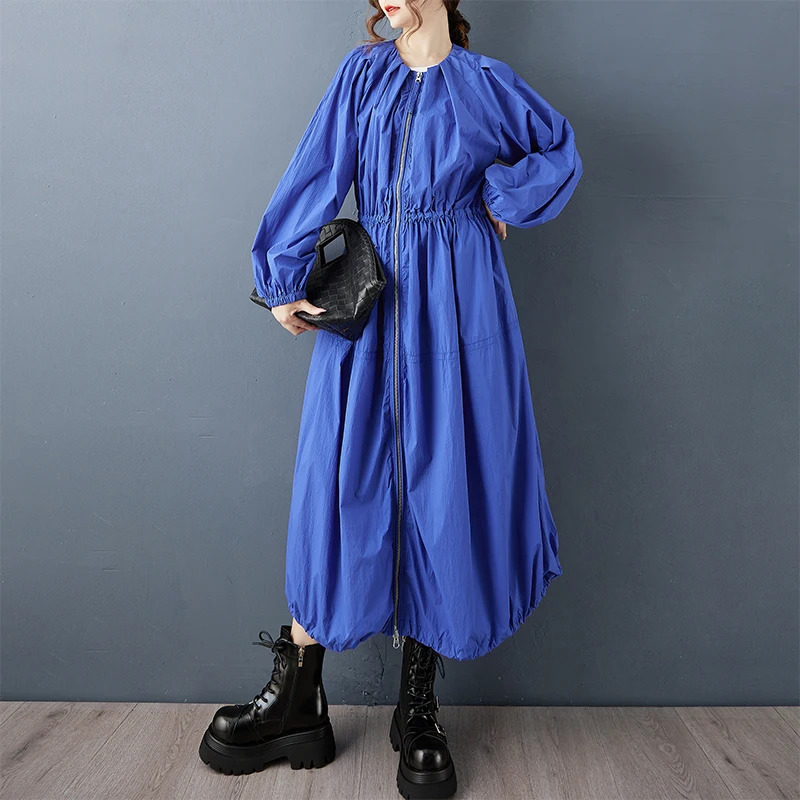 YZJNH 2026 Spring and Autumn New Long Dress Women's Loose Water Washed Cowboy Patch Dress Large Strap Dress Women
