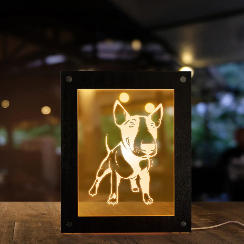 Bull Terrier Dog 3D Magic Night Lamp Photo Frame Kid Room Led Luminous Photo Frame USB Operated Sleepy Desk Lamp for Home Decor