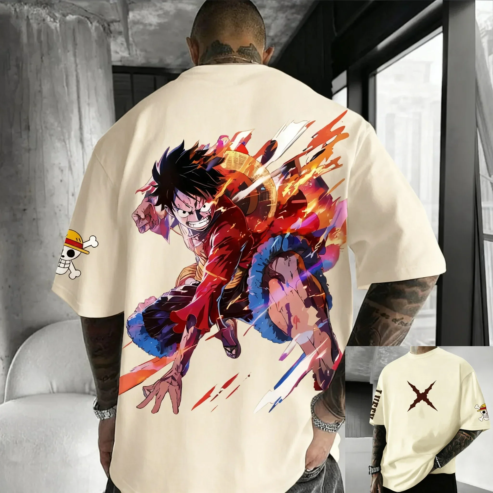 2026 قطعة واحدة أنيمي لوفي Harajuku تيشيرت صيفي الرجال حجم كبير العصرية ريترو الشارع المرأة عادية كم قصير زوجين للجنسين #4