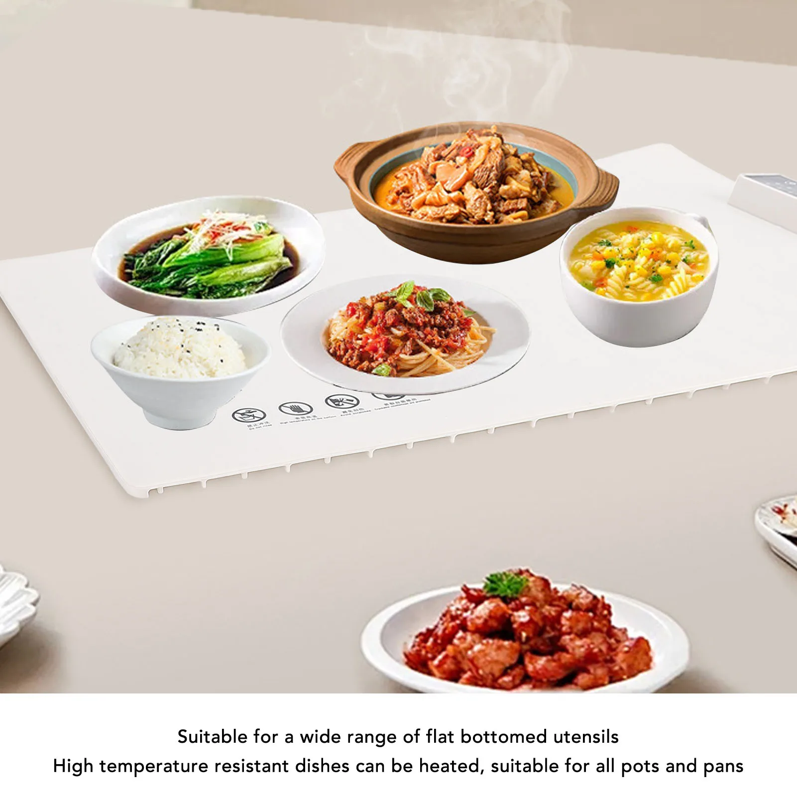 

Food Warming Mat Silicone Electric Warming Tray Foldable Heater Food Pad with 5 Temperature Levels and Timer for Gatherings