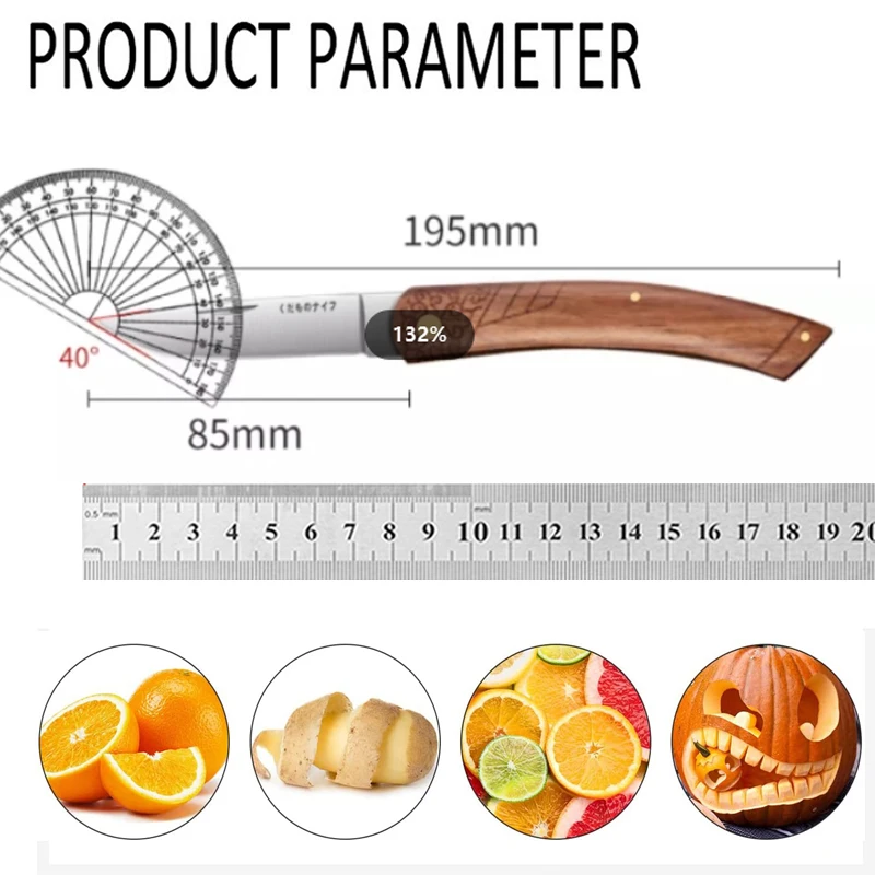 Folding Fruit Knife Stainless Steel Sharp Pocket Knife Wooden Handle Kitchen Accessories Portable Outdoor Camping Knives