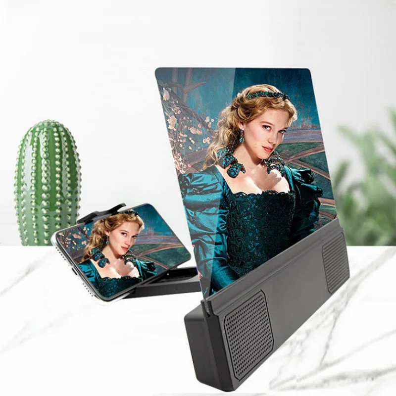 12 Inch 3D Screen Amplifier Mobile Phone Magnifying Glass with Enlarged Speaker Video Stand Enlarged Folding Table Audio