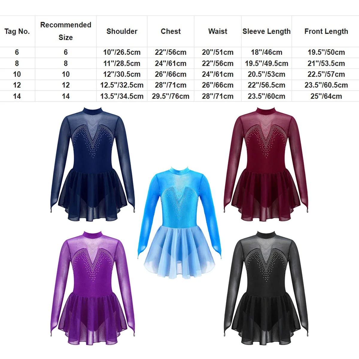 Bambini ragazze pattinaggio di figura vestito strass maglia manica lunga balletto ginnastica danza body vestito prestazioni Dancewear