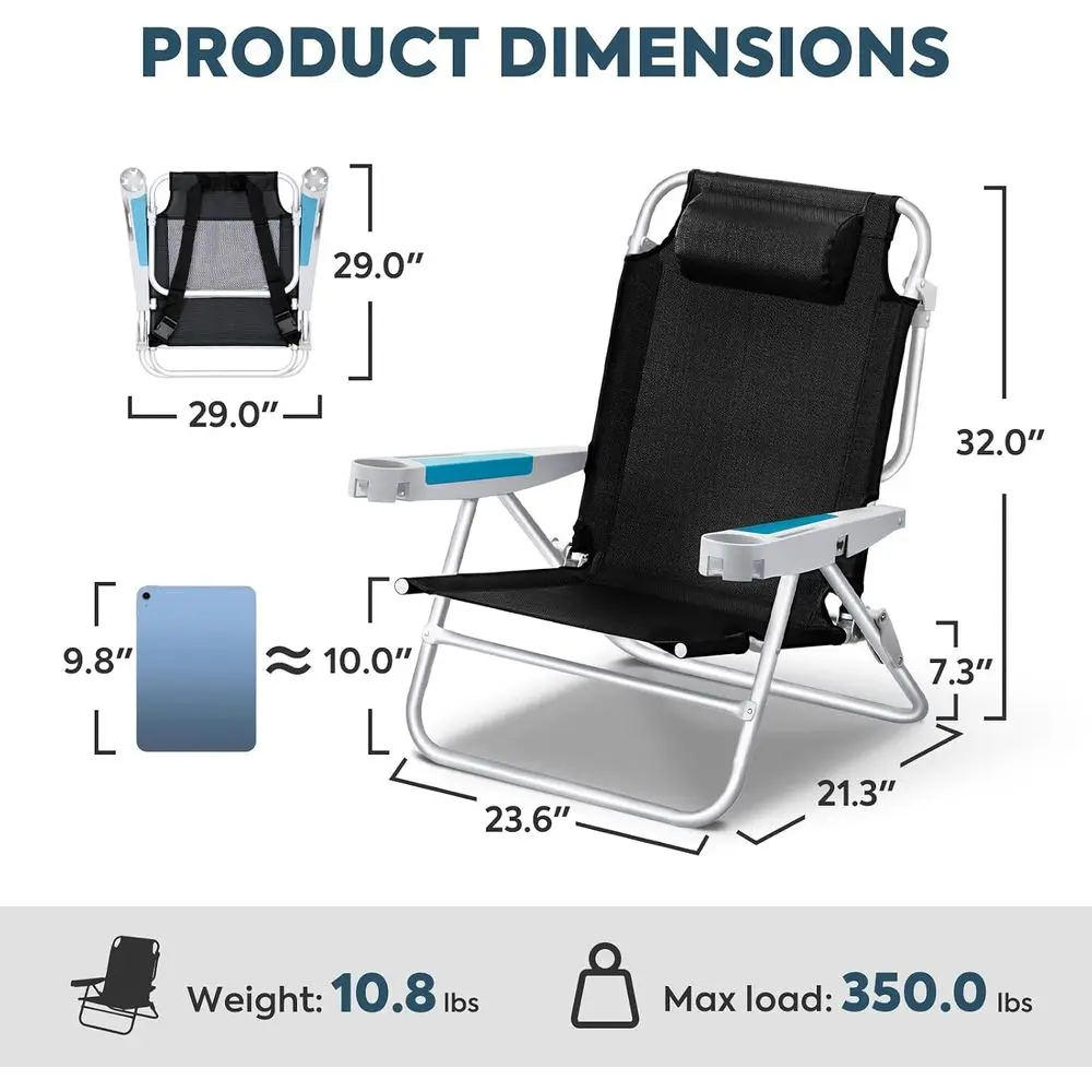 Backpacking Beach Chairs or Adults, 5 Positions Reclining Chair, Heavy Duty olding Chairs, Portable Lay lat Outdoor Chair with C