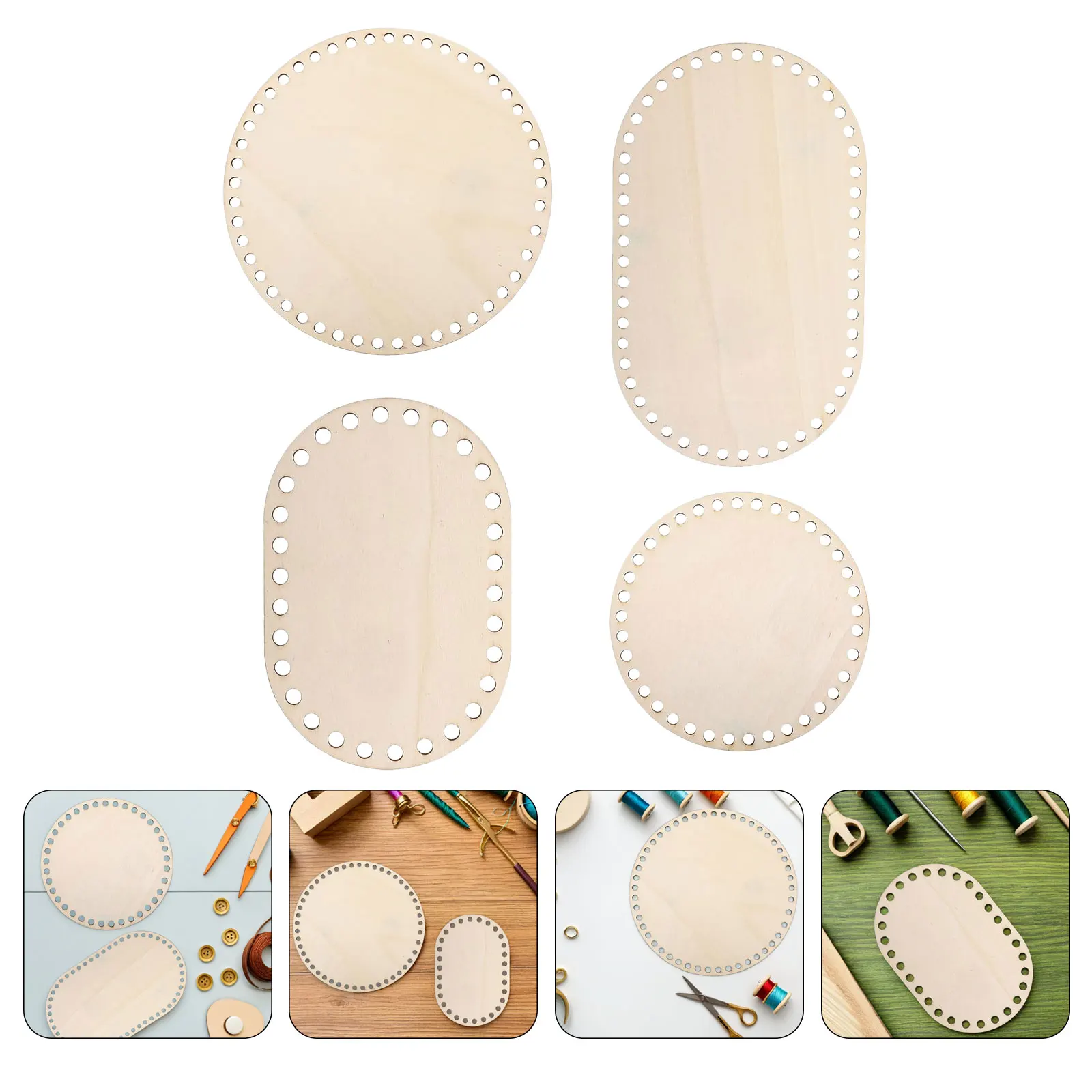 

4Pcs Wood Basket Bottoms Crochet Base Natural Blank Round Oval DIY Weaving Craft Supplies Sturdy Unfinished Wooden Bases