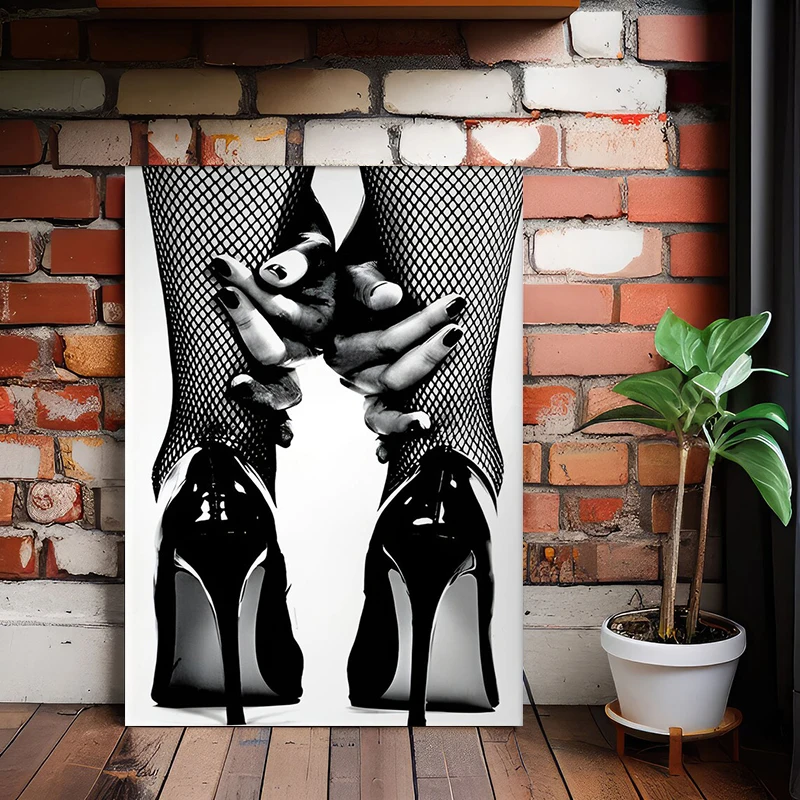 Fancy Dressed Woman in High Heels Poster Prints Black and White Fantasy Wall Art Canvas Painting Girls Room Decor Wall Pictures