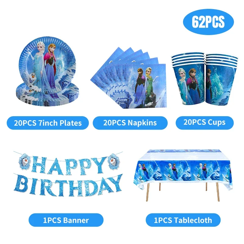 Disney Frozen Birthday Party Decorations Tablecloth Tableware Blue Balloons Child Birthday Party Favors Kids Birthday Favors