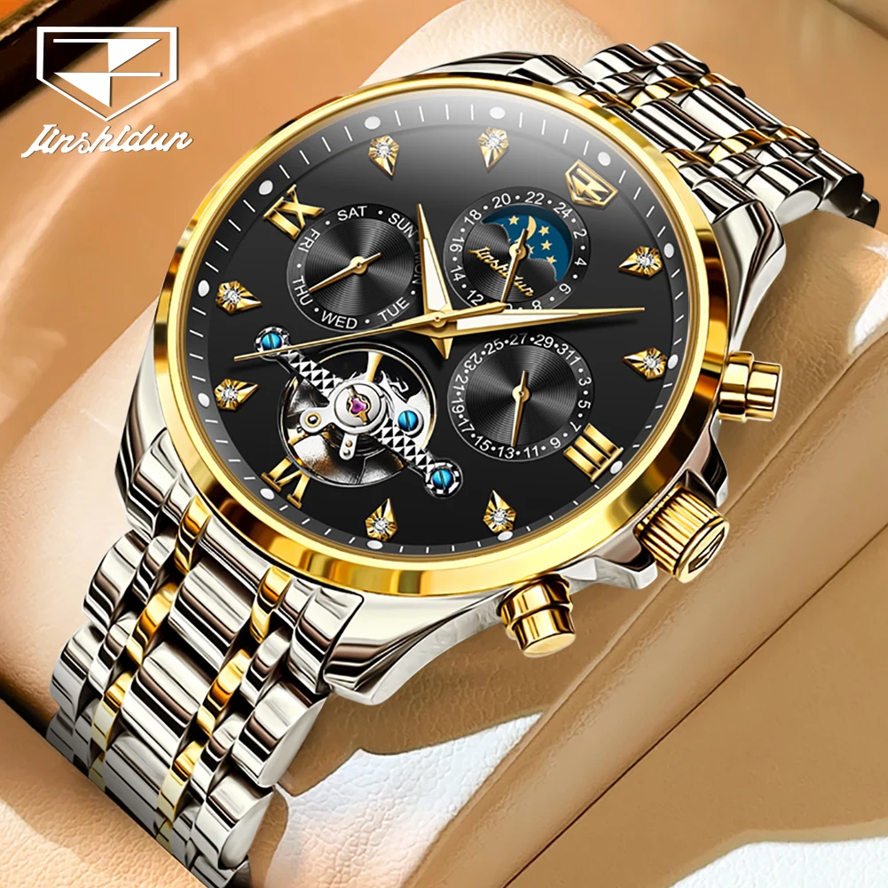 

JSDUN New In Skeleton Hollow Automatic Mechanical Watch for Men Business Calendar Wristwatch Clock Luxury Waterproof Moonswatch