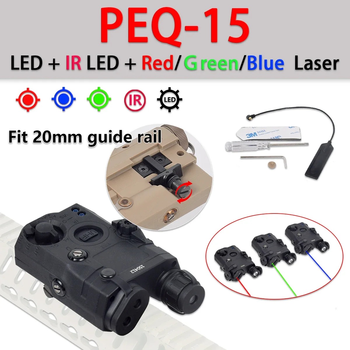 Imagem -04 - Nylon Plástico Red Dot Laser Luz Led para Airsoft Weapon Scout Peq15 Dbal-a2 Mawl Verde Vermelho Versão ir 20 mm