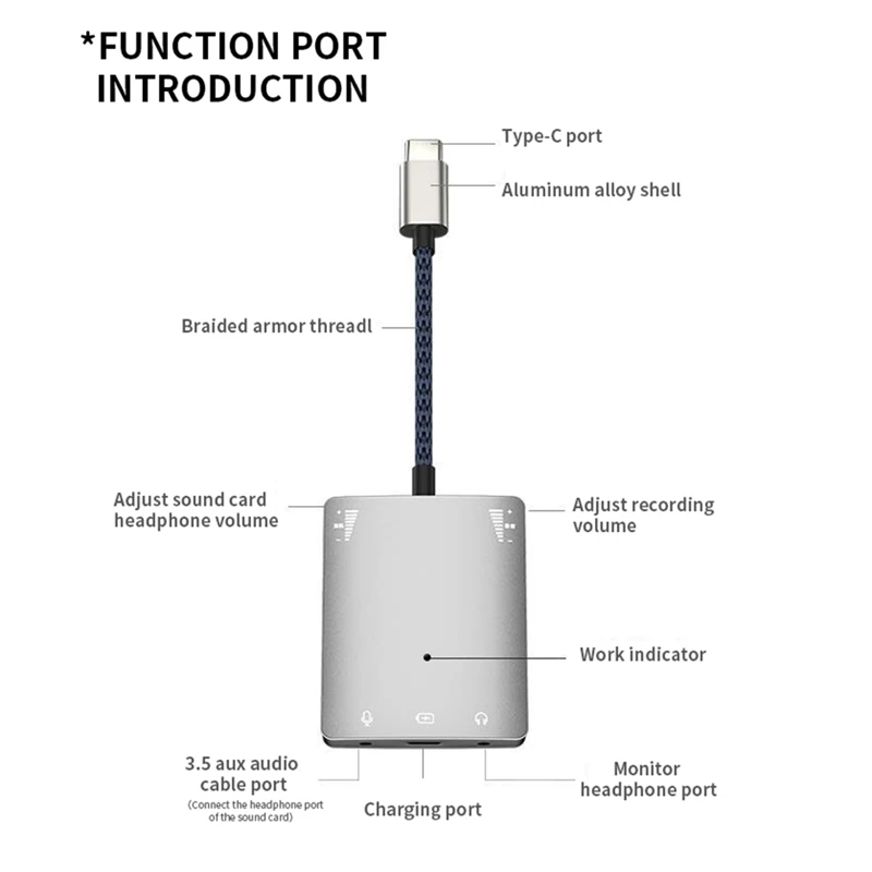 USB C Live Sound Card Speaker 3.5mm Audio Interface Adapter for Huawei/Samsung Headphone High Quality Live Converter