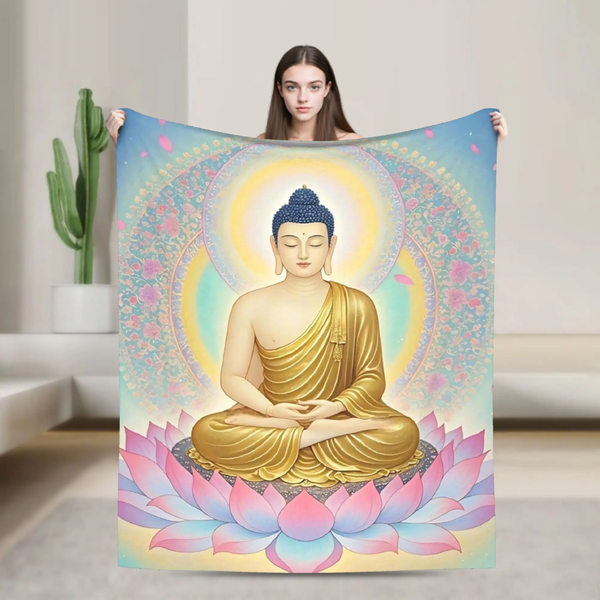 Buddha Lotus Zen Meditation Blanket Cover Flannel  Super Soft Throw Blanket for Bedding Couch Bedspread