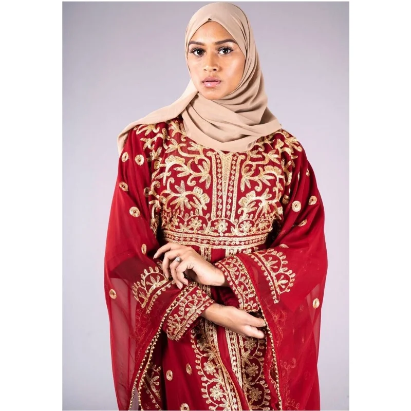 Abaya de dama de honor africana, vestido largo rojo con cuentas de Dubái, tendencia de moda europea y americana