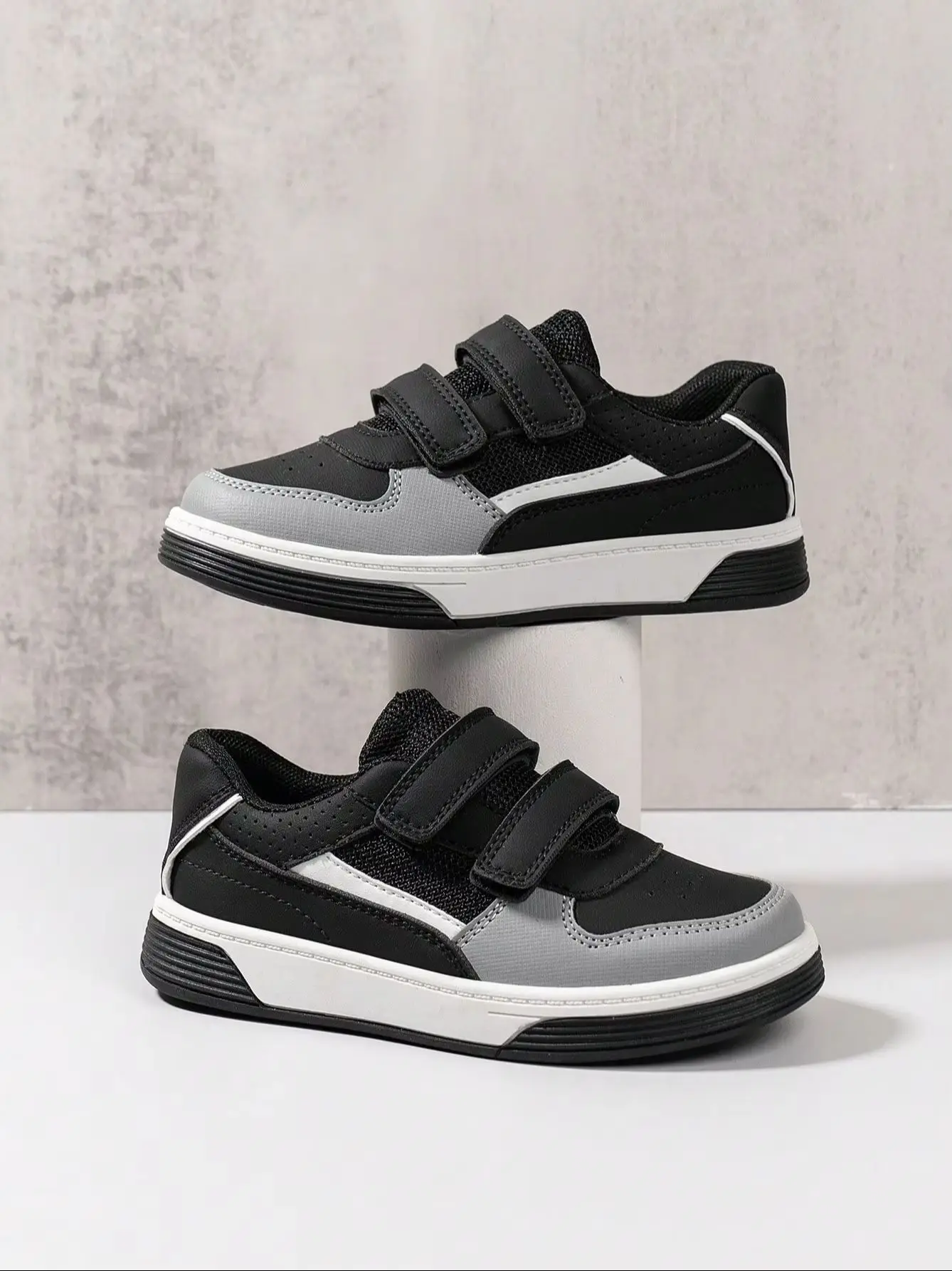 New Kids Color Block Breathable Casual Sneakers, School Shoes, Soft Sole, Adjustable Hook & Loop Closure, Lightweight & Durable