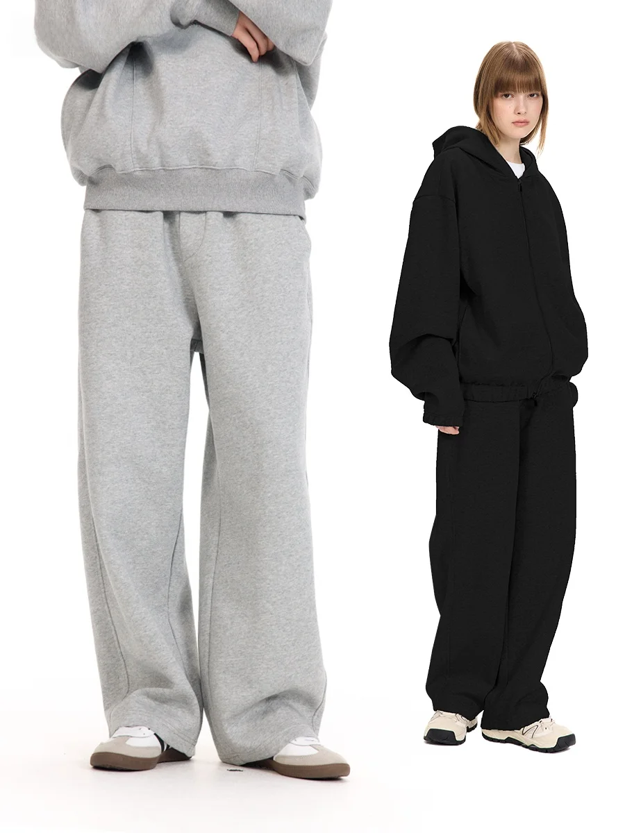 بنطلون رياضي فضفاض للرجال باللون الرمادي ذو طبقة هوائية من القطن كاجوال للخريف والشتاء، ماركة شبابية عصرية، علاج حراري مجاني