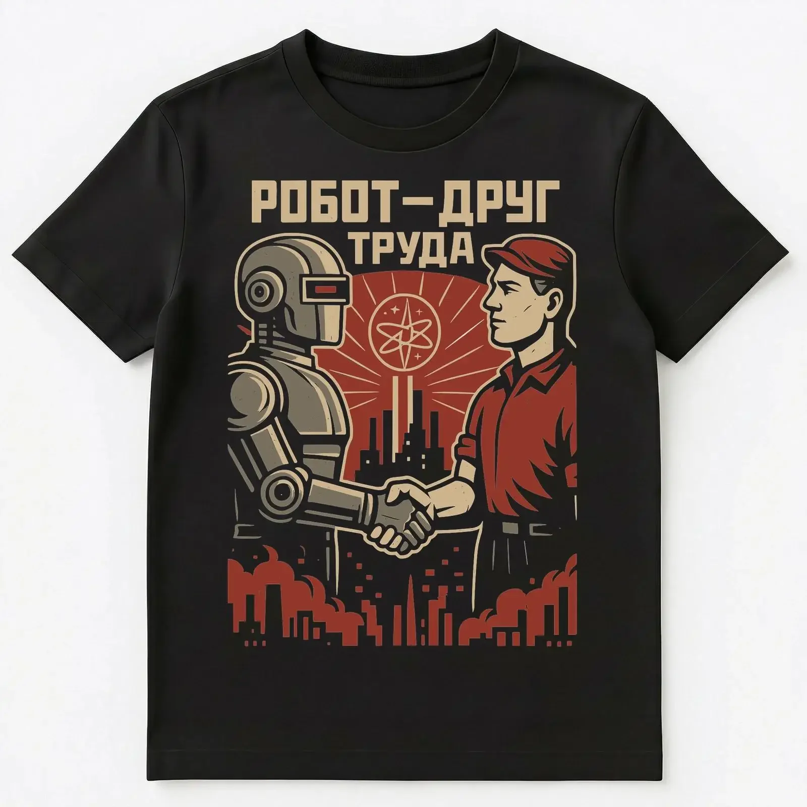 Robot Is Labours Friend Soviet Propaganda Lustig Russisch T Shirt vintage Washed designer clothes Unisex Casual streetwear