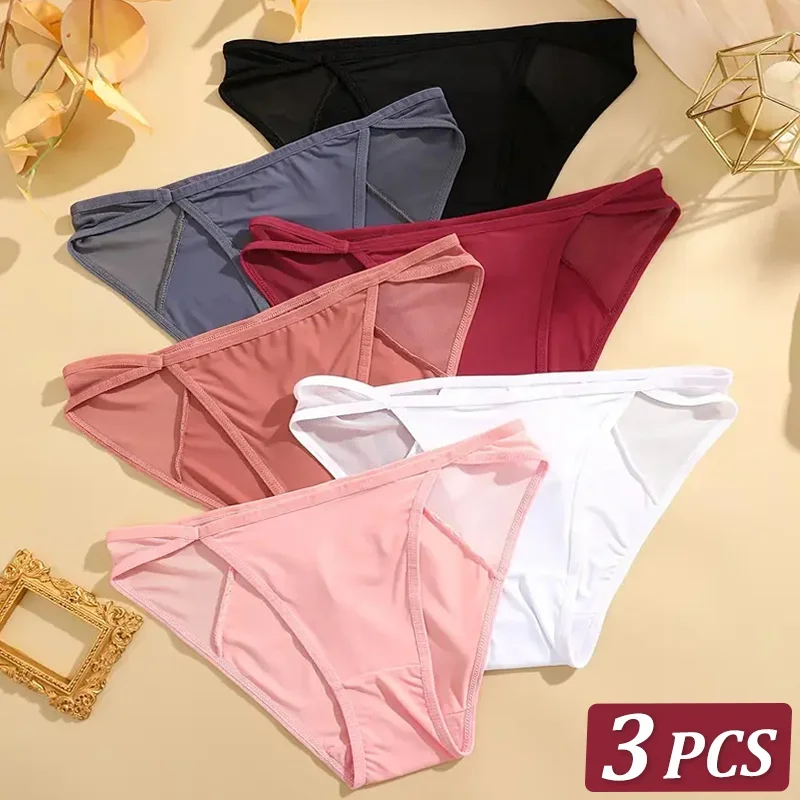 3Pcs Lace Fabric Underwear Splicing Transparent Panty Women's Sexy Panties Breathable Female Low Waist Soild Soft Lingerie S-XL