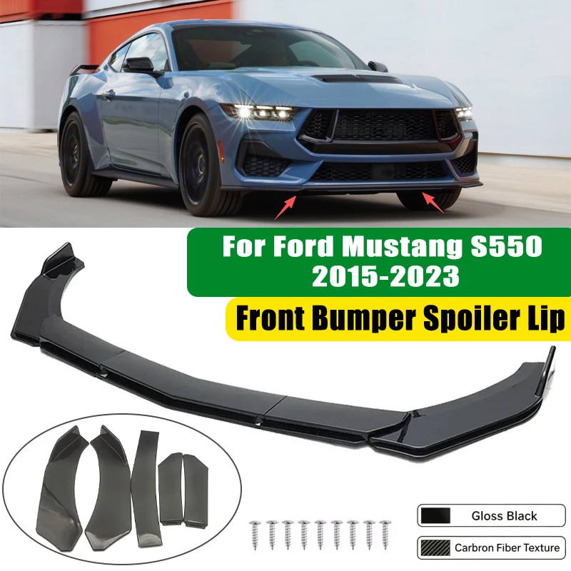 For Ford Mustang S550 2015-2023 5Pcs ABS Car Front Bumper Lip Spoiler Splitter Body Kit Canard Tuning Accessories