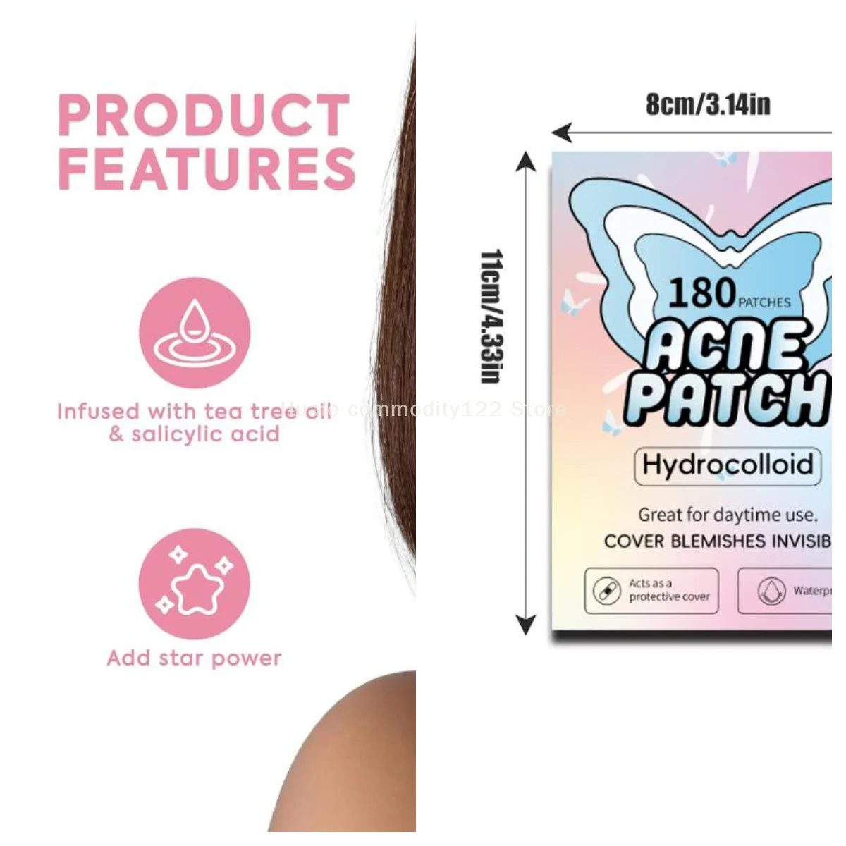 180 قطعة بثرة التصحيح حب الشباب الغروانية المائية الملونة فراشة شكل تنفس حب الشباب إزالة حب الشباب غطاء الوجه بقعة بثرة التصحيح