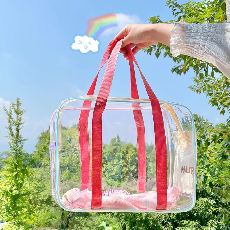 حقيبة سفر شفافة محمولة بسعة كبيرة ، حقيبة تخزين أدوات الزينة بسيطة