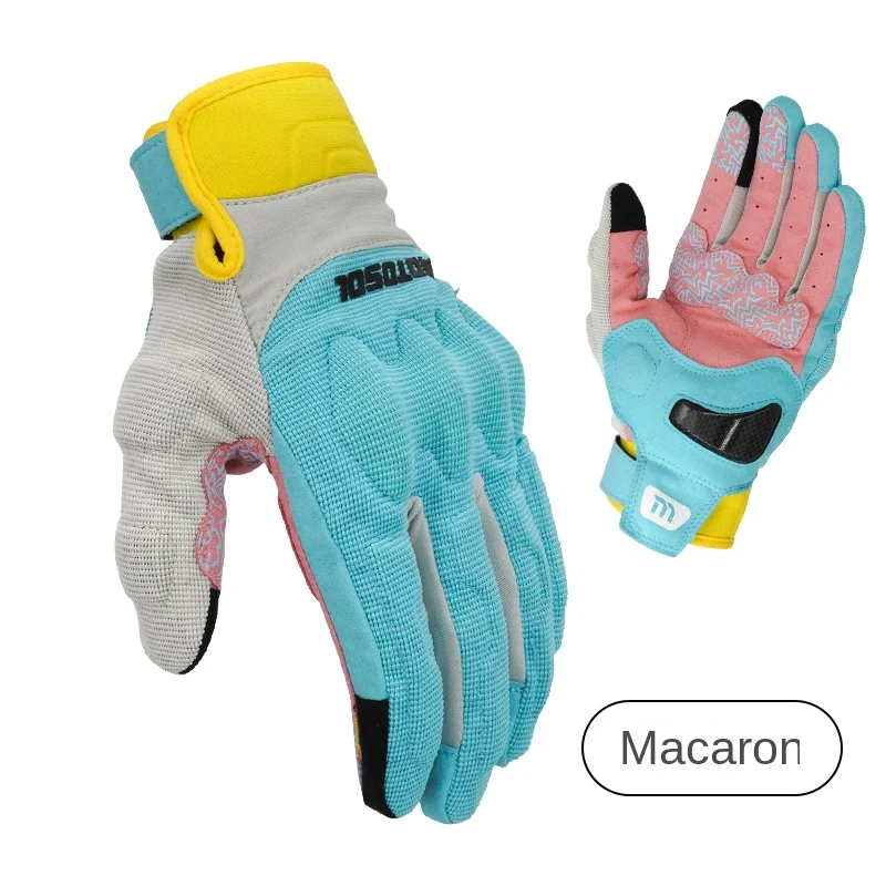 Macaron Carbon Fiber Protective Thin Motorcycle Gloves Retro Cycling Gloves for Men and Women in The Summer Breathable