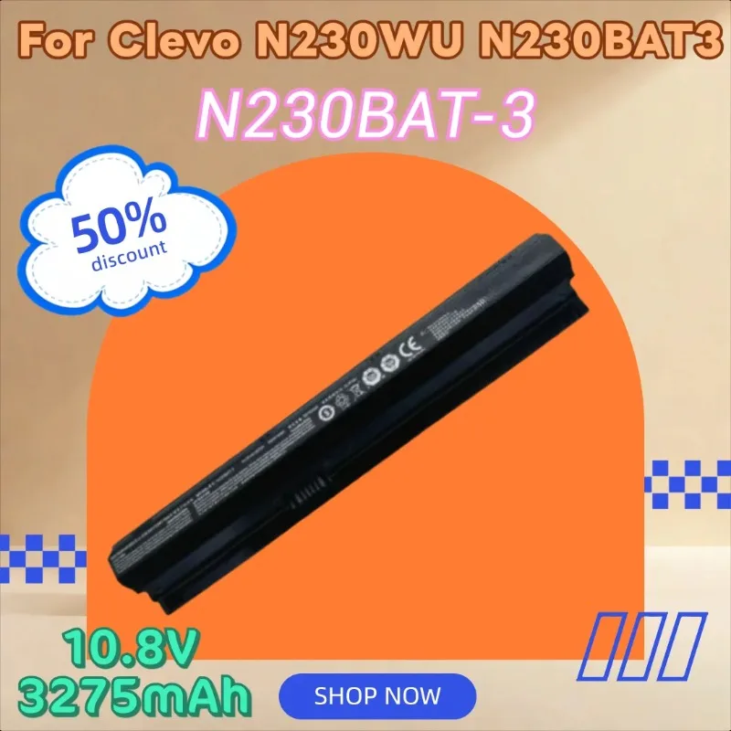 

100% New High Quality 10.8V 3275mAh Replacement Laptop Battery N230BAT-3 for Clevo N230WU N230BAT3