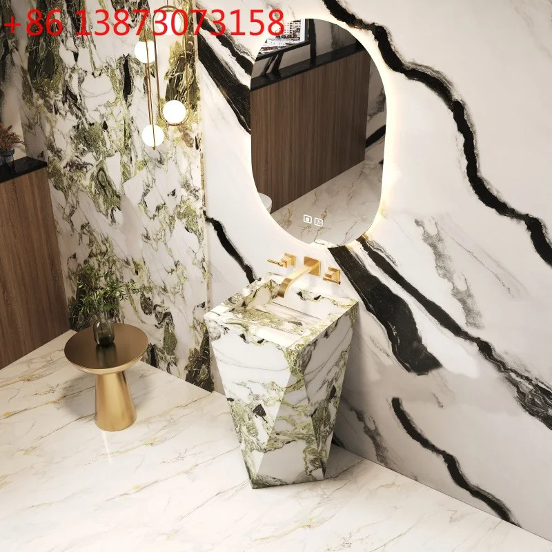

Современная легкая роскошная каменная плита от пола до потолка, колонная раковина, ванная комната для гостиничной виллы, раковина для мытья рук, стиральный стол на заказ