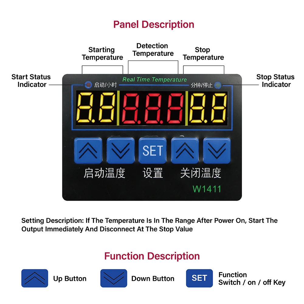 W1411 AC110V-220V DC 12V 10A LED Digital Temperature Controller Thermostat Control Switch Sensor For Greenhouses Aquatic Animal