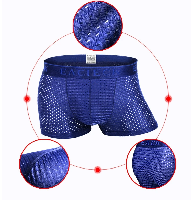 Calzoncillos transpirables de seda de hielo para hombre, ropa interior de diseño convexo en U, Bóxer Sexy de malla, bañadores deportivos de cintura