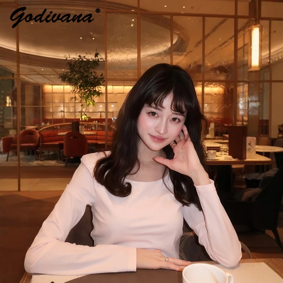 

Japanese Style New Spring Solid Color Women's Basic Top Solid Color Female Slim-Fit Casual Long-sleeved T-shirt