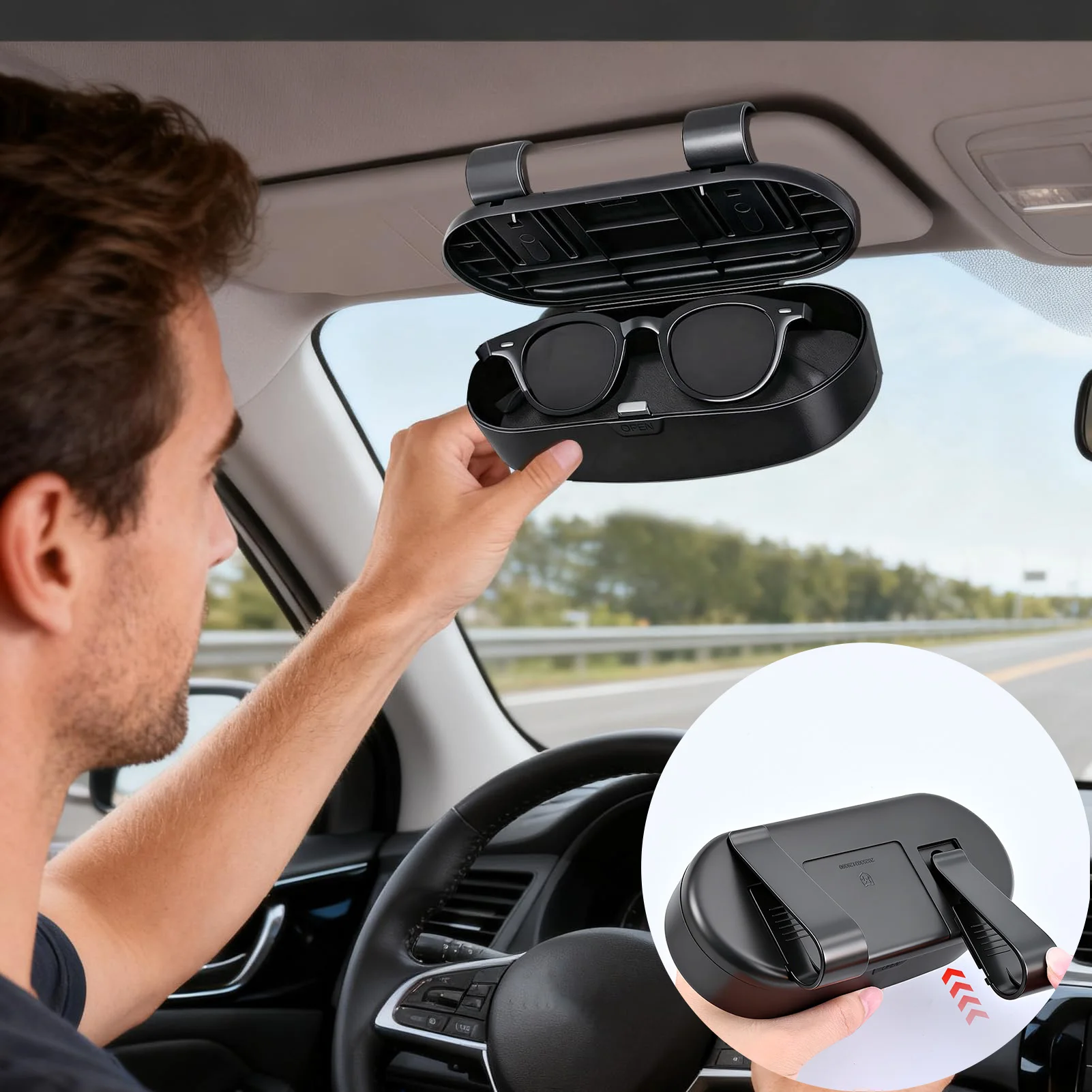 Robuste ABS-Auto-Sonnenblenden-Brillenbox mit Clip, kratzfest, universeller Halter, praktischer Auto-Brillen-Organizer für Fahrzeuge
