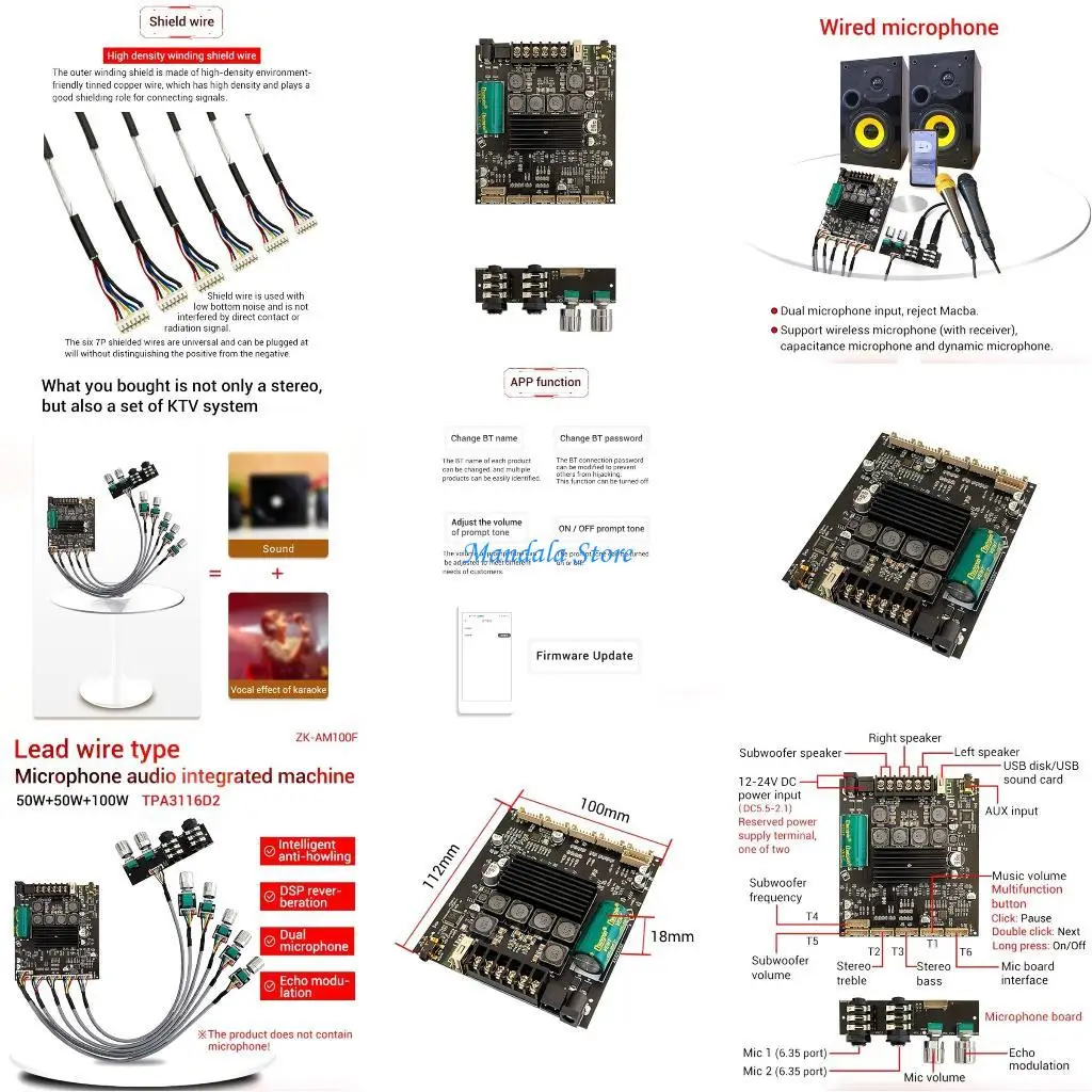 

U2JC 2x50W+100W Power Subwoofer Bluetooth-compatible Amplifier Board Home Theater