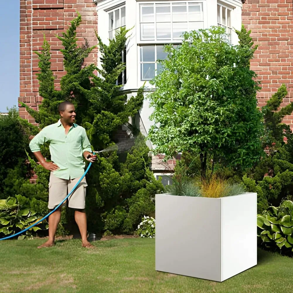 

White Steel Planter Square Outdoor Planters Galvanized Steel Planter Box Indoor Metal Large Planters Cube Heavy Duty Flower Pot