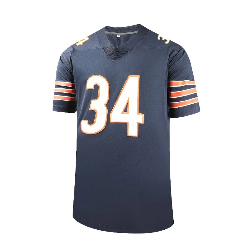 تي شيرت كلاسيكي لكرة القدم الأمريكية للرجال برقبة على شكل حرف V تي شيرت صيفي للتدريب الرياضي للرجبي بأكمام قصيرة قميص شيكاغو الدببة # 34