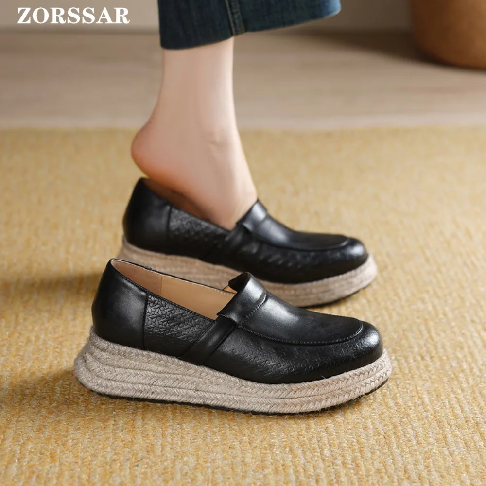 

2026 Spring New High Quality Women Shoes Light Comfort Flats Platform Shoes Genuine Leather Fashion Sneaker Wedge Women Loafers