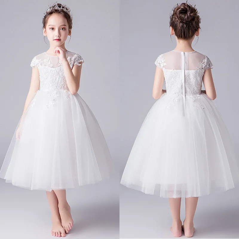 

Summer Girls Birthday Party Dresses Elegant Flower Children's Dress White Princess Dress